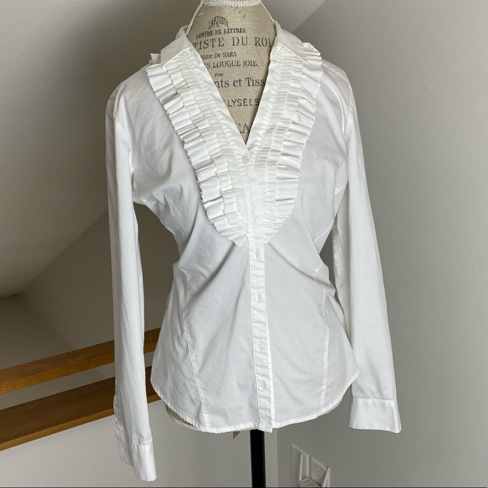 New York & Co. Women’s Tuxedo Ruffle Shirt Size L